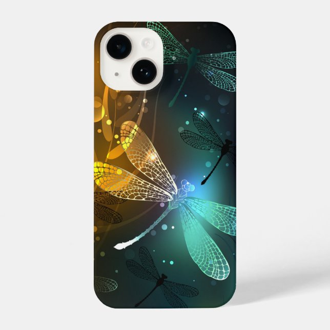 Green luminous dragonfly flight iPhone case (Back)