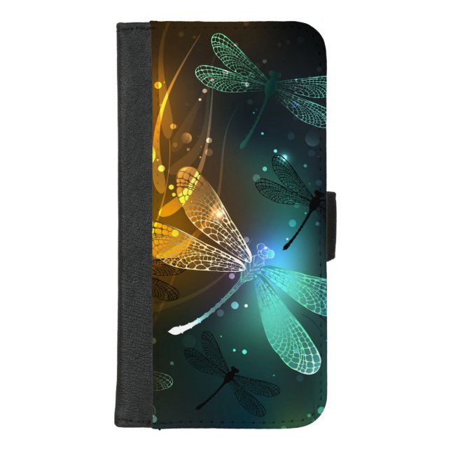 Green luminous dragonfly flight iPhone wallet case (Front)