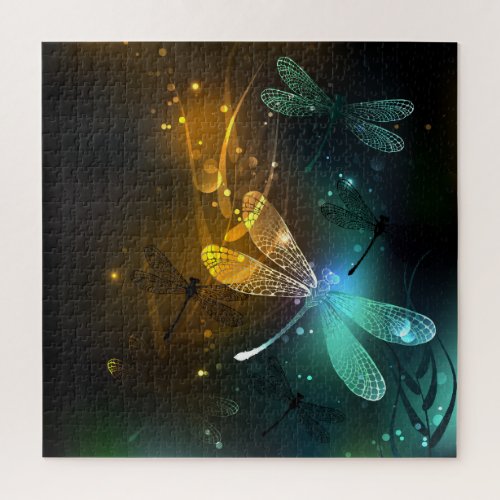 Green luminous dragonfly flight jigsaw puzzle