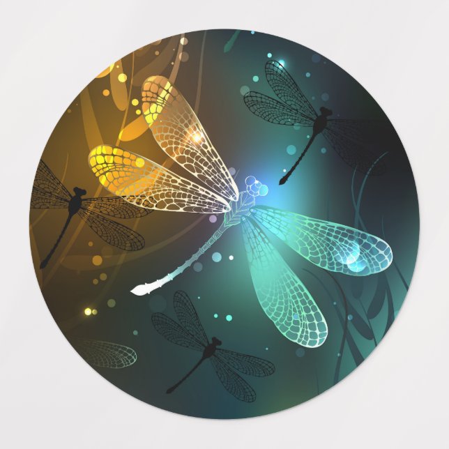 Green luminous dragonfly flight labels (Design 1)