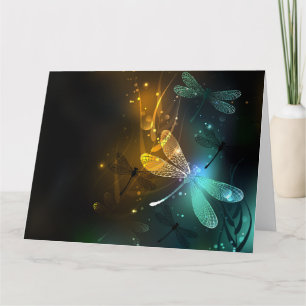 Green luminous dragonfly flight letterpress thank you card