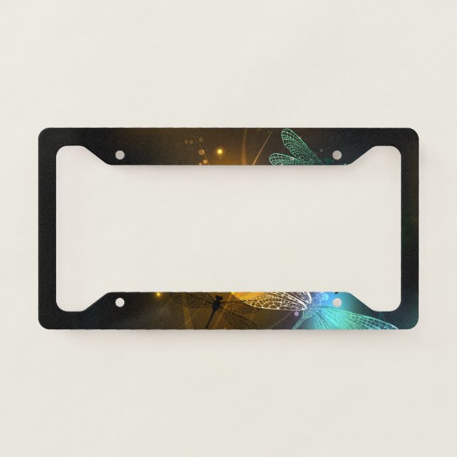 Green luminous dragonfly flight license plate frame (Front)