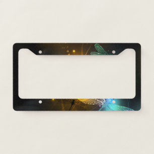 Green luminous dragonfly flight license plate frame