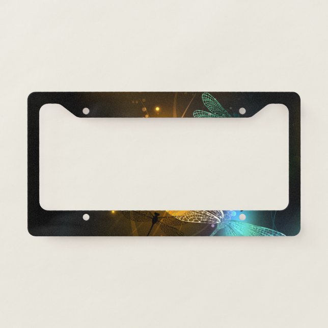 Green luminous dragonfly flight license plate frame (Front)