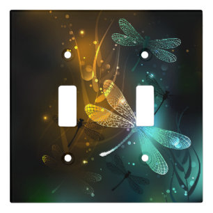 Green luminous dragonfly flight light switch cover