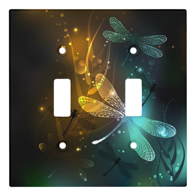 Green luminous dragonfly flight light switch cover (Front)