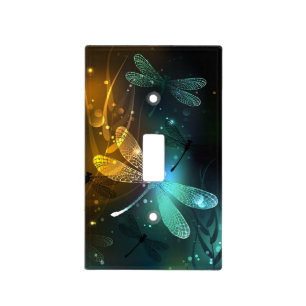 Green luminous dragonfly flight light switch cover