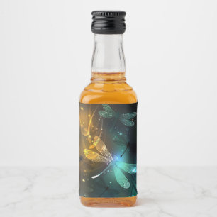 Green luminous dragonfly flight liquor bottle label