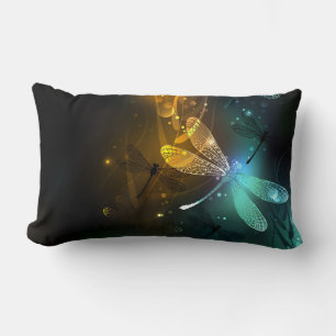 Green luminous dragonfly flight lumbar pillow