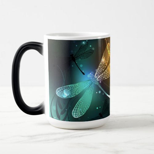 Green luminous dragonfly flight magic mug