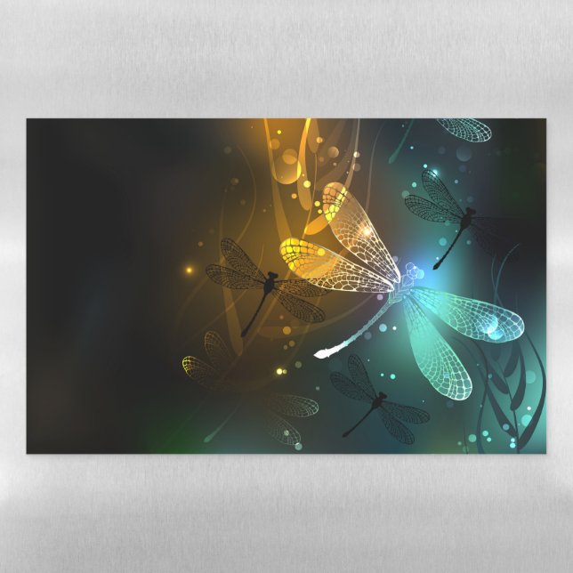 Green luminous dragonfly flight magnetic dry erase sheet (Horizontal)
