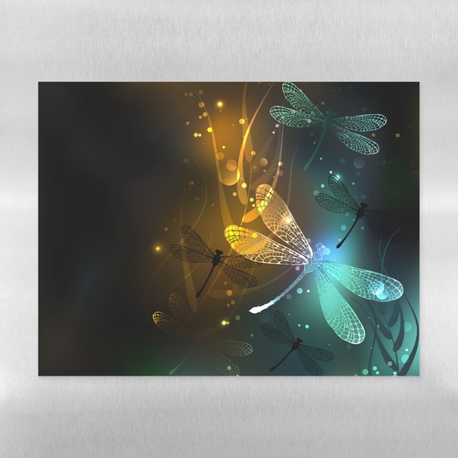 Green luminous dragonfly flight magnetic dry erase sheet (Horizontal)