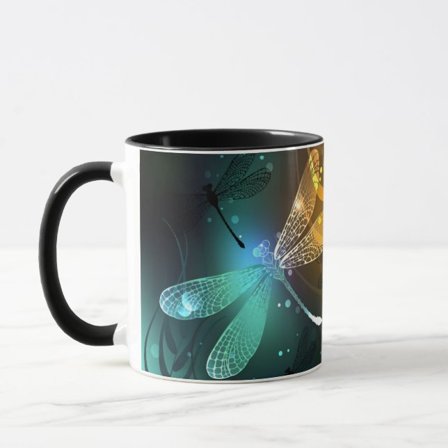 Green luminous dragonfly flight mug (Left)