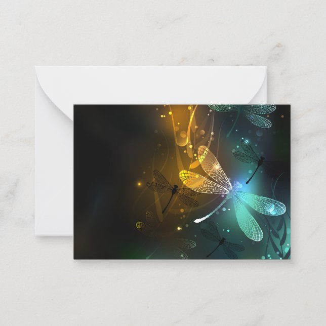Green luminous dragonfly flight note card (Front)