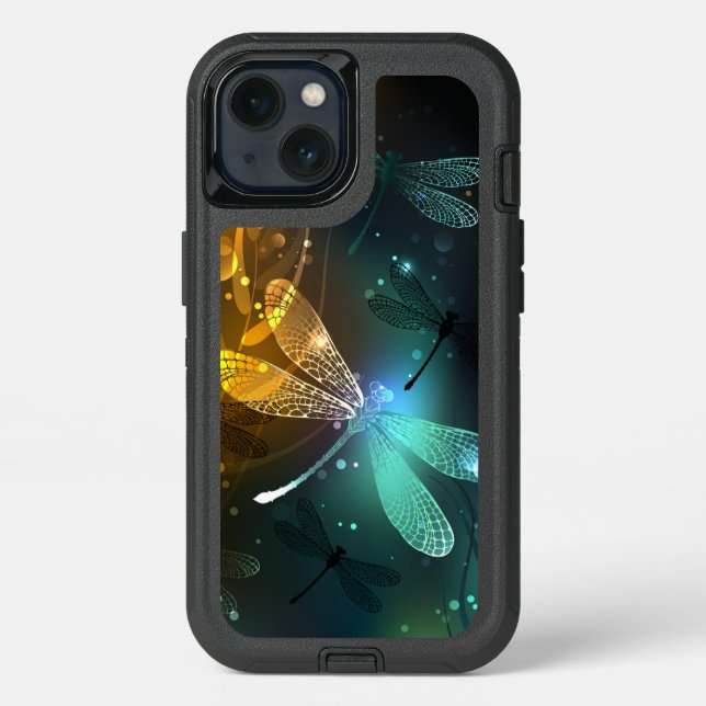 Green luminous dragonfly flight otterbox iPhone case (Back)
