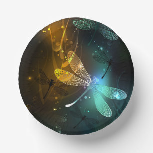 Green luminous dragonfly flight paper bowls