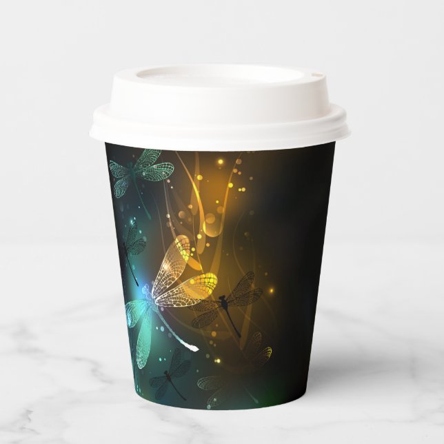 Green luminous dragonfly flight paper cups (Front)