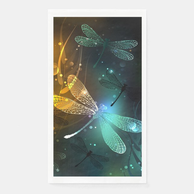 Green luminous dragonfly flight paper guest towels (Front)