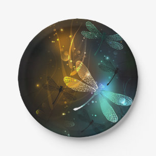 Green luminous dragonfly flight paper plates