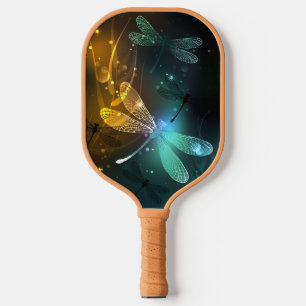 Green luminous dragonfly flight pickleball paddle
