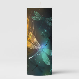 Green luminous dragonfly flight pillar candle
