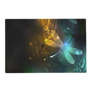 Green luminous dragonfly flight placemat