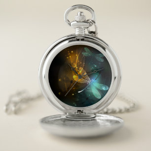 Green luminous dragonfly flight pocket watch