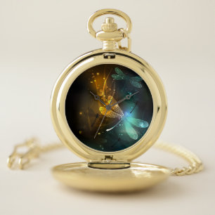 Green luminous dragonfly flight pocket watch