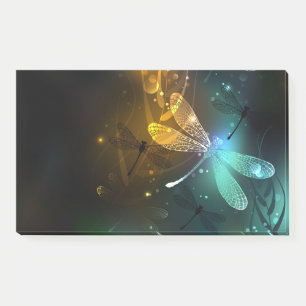 Green luminous dragonfly flight post-it notes