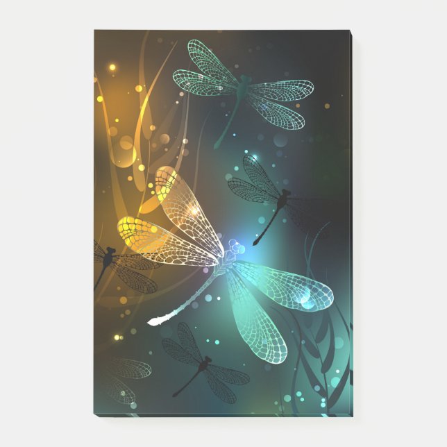 Green luminous dragonfly flight post-it notes (Front)