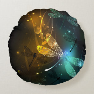 Green luminous dragonfly flight round pillow