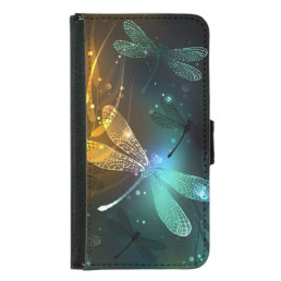 Green luminous dragonfly flight samsung galaxy s5 wallet case