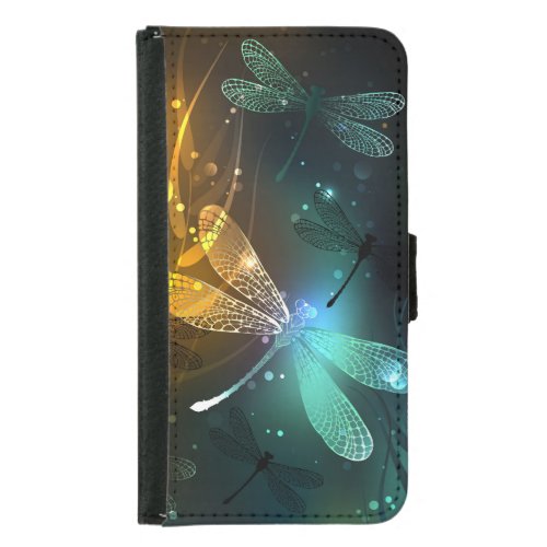 Green luminous dragonfly flight samsung galaxy s5 wallet case