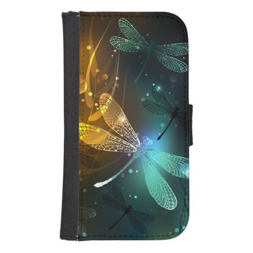 Green luminous dragonfly flight galaxy s4 wallet case