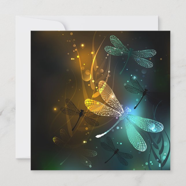 Green luminous dragonfly flight save the date (Front)