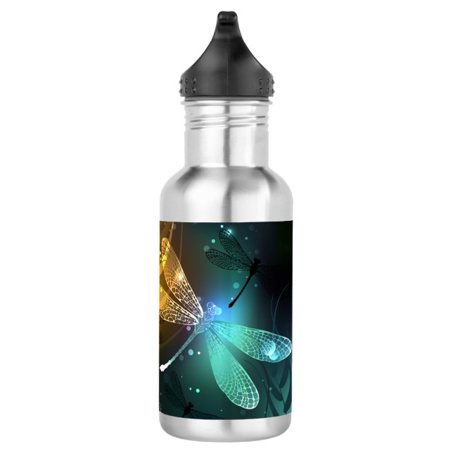 Green luminous dragonfly flight stainless steel water bottle (Right)