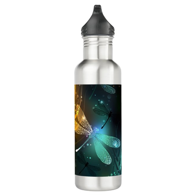 Green luminous dragonfly flight stainless steel water bottle (Right)