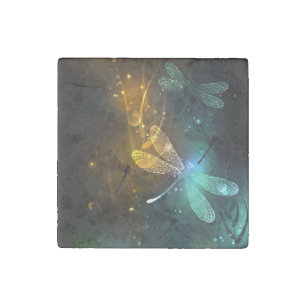 Green luminous dragonfly flight stone magnet