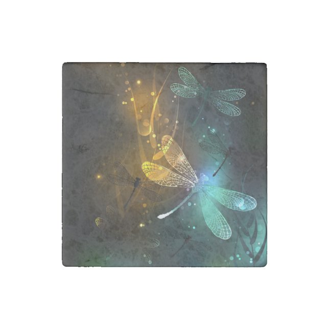 Green luminous dragonfly flight stone magnet (Front)