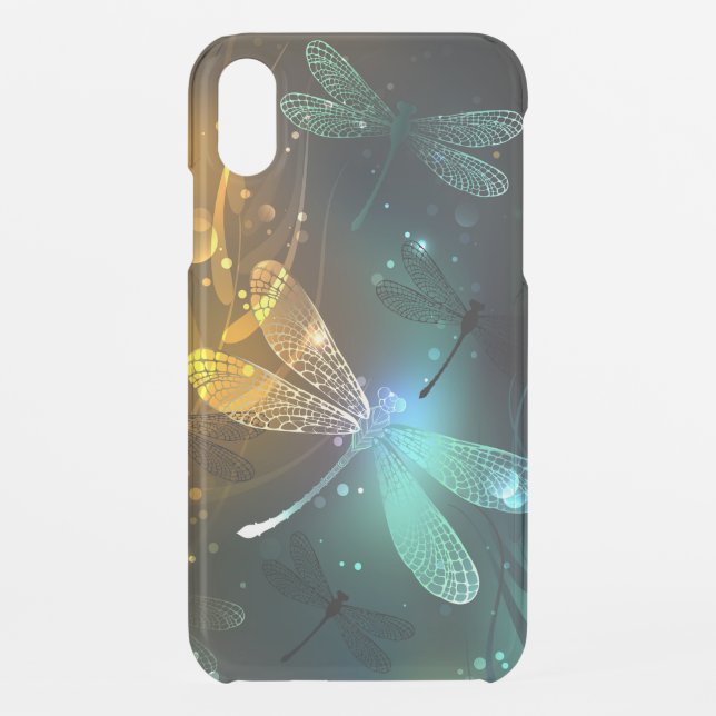 Green luminous dragonfly flight uncommon iPhone case (Back)