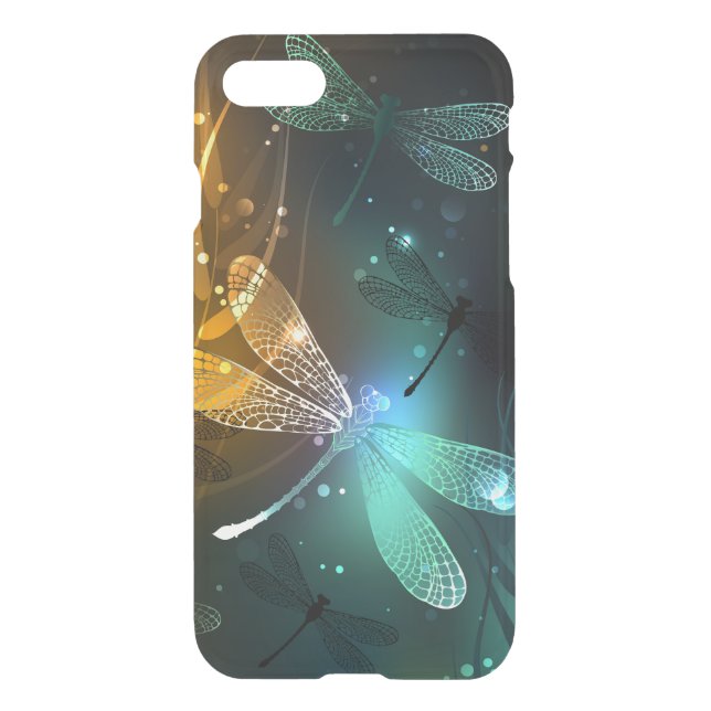 Green luminous dragonfly flight uncommon iPhone case (Back)