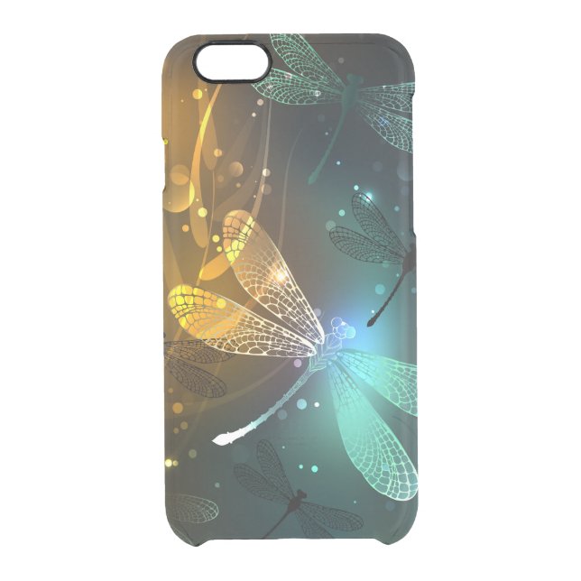 Green luminous dragonfly flight uncommon iPhone case (Back)