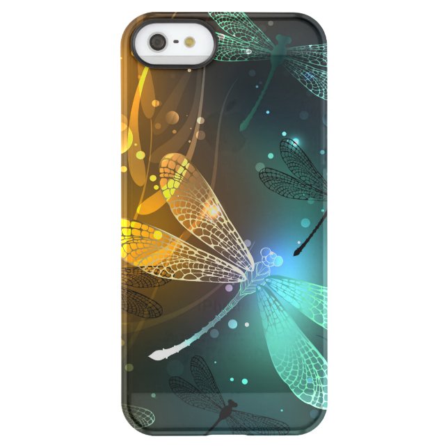 Green luminous dragonfly flight uncommon iPhone case (Back)