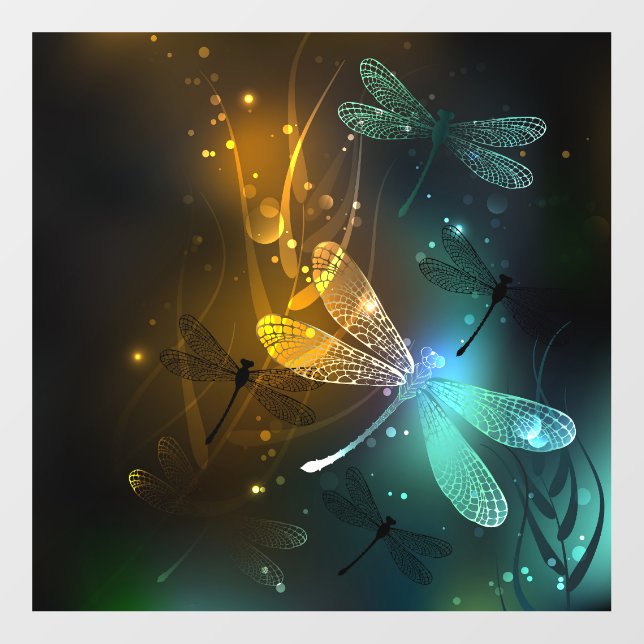 Green luminous dragonfly flight wall decal  (Front)