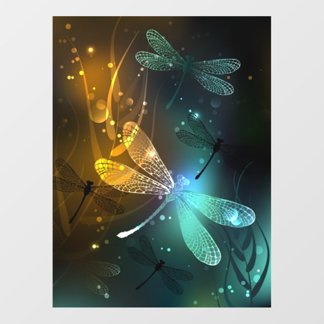 Green luminous dragonfly flight wall decal  (Front)