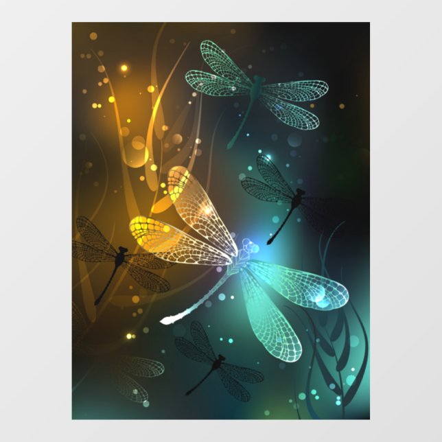 Green luminous dragonfly flight window cling (Sheet)