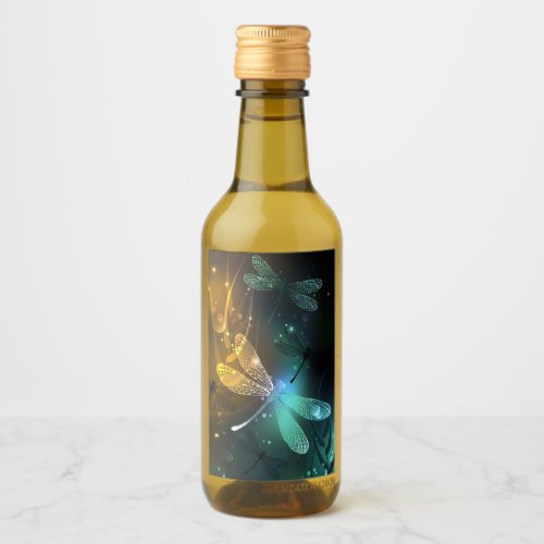 Green luminous dragonfly flight wine label