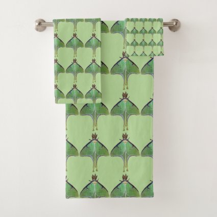Green Luna Moth Pattern Towel Set
