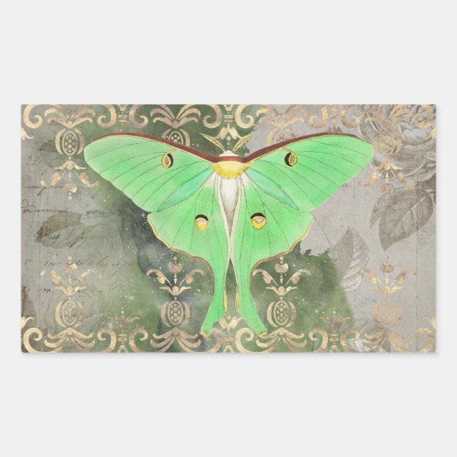 Green Luna Moth Rectangular Sticker (Front)