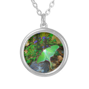 Green Luna moth Silver Plated Necklace